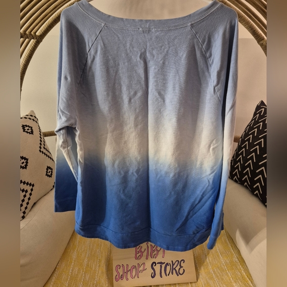 Talbots Blue and White Ombre Long Sleeve Tee - Picture 6 of 7